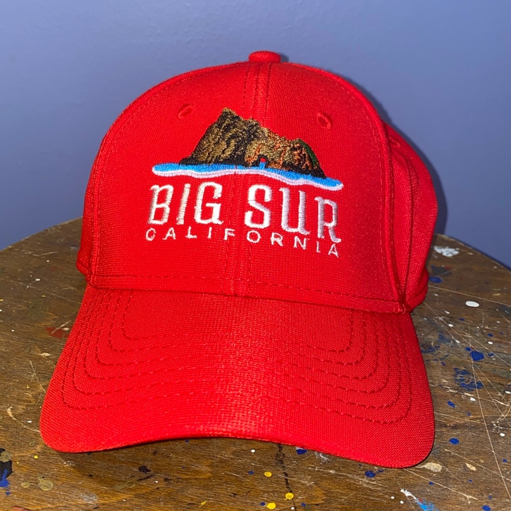 Big Sur California red fitted hat 6 full panel style baseball cap Large